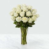 Floral Gift Idea - 24 White Roses in Glass Vase for Your Loved One