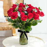 50 Red Roses in Glass Vase