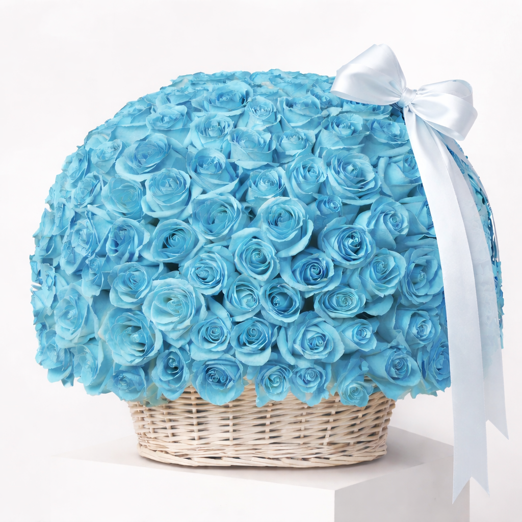200 Tiffany Blue Roses Basket | Luxury Flower Delivery UAE ...