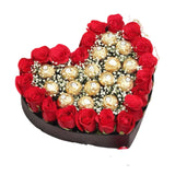 Heart Of Red Roses And Ferrero Rocher Chocolates