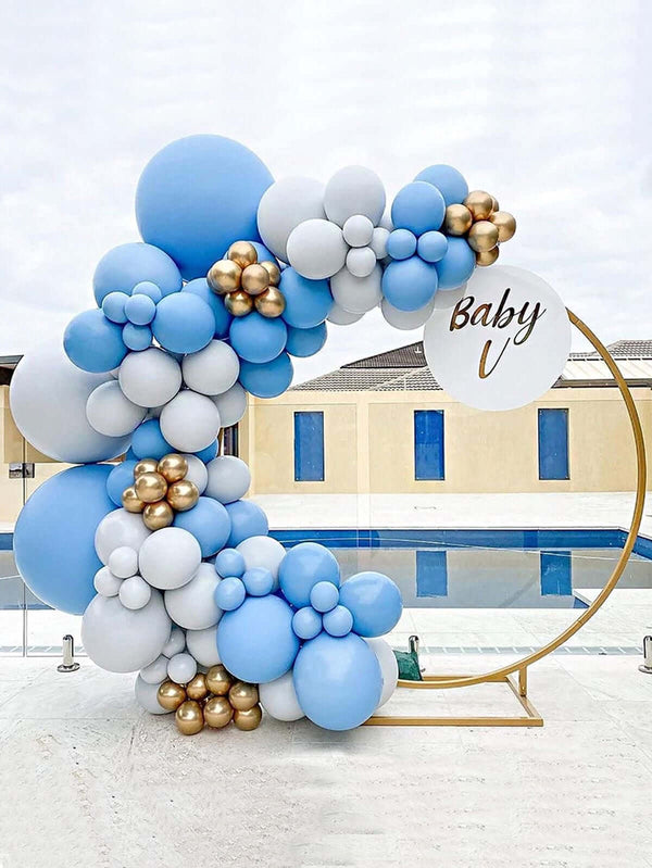 قوس بالون أزرق أبيض ذهبي