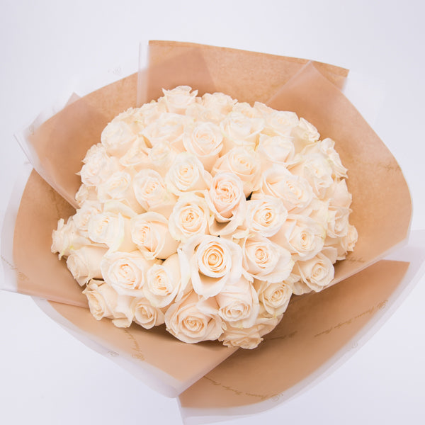50 Premium White Roses Bouquet