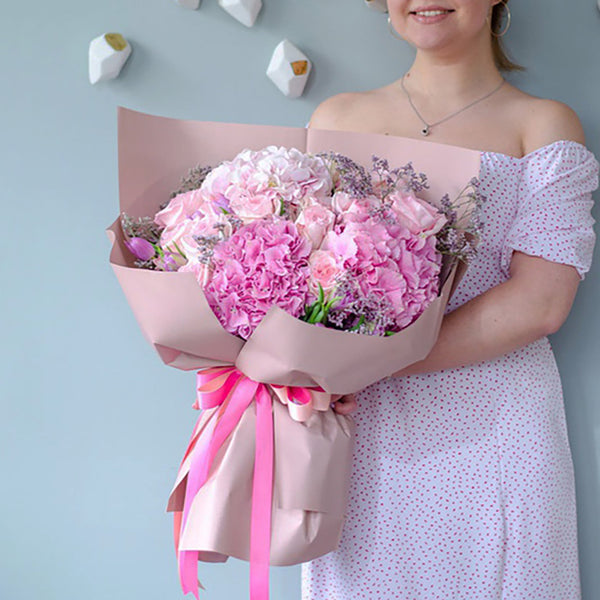 Pink Hydrangea and Rose Bouquet