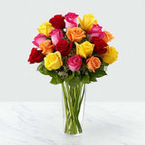 Elegant and Fragrant - 24 Mixed Colour Roses in Glass Vase for Home or Office Decoration"