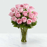 24 Pink Roses in Glass Vase