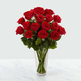 24 Red Roses in Glass Vase