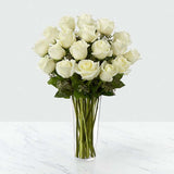 24 White Roses in Glass Vase