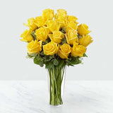 24 Yellow Roses in Glass Vase