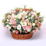 Basket of Peach and White Flowers