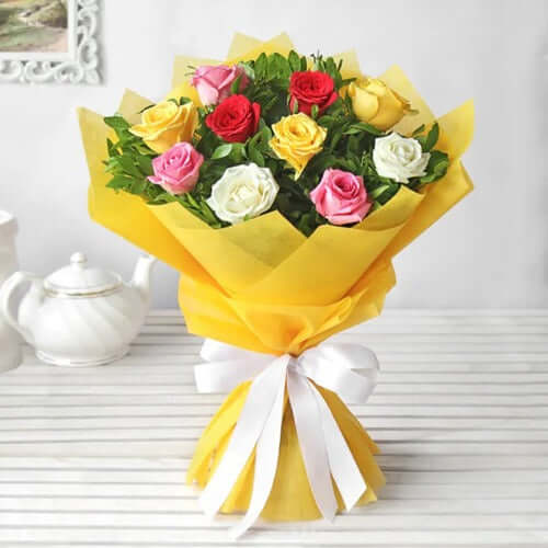 Happiness 12 Mixed Roses Bouquet