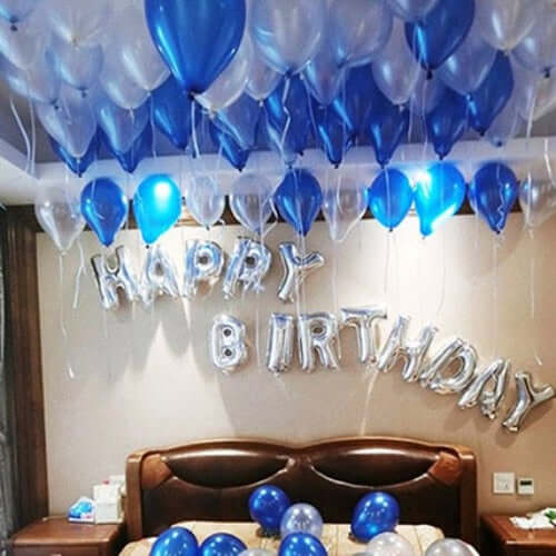 Happy Birthday Blue and Silver Balloon Decor