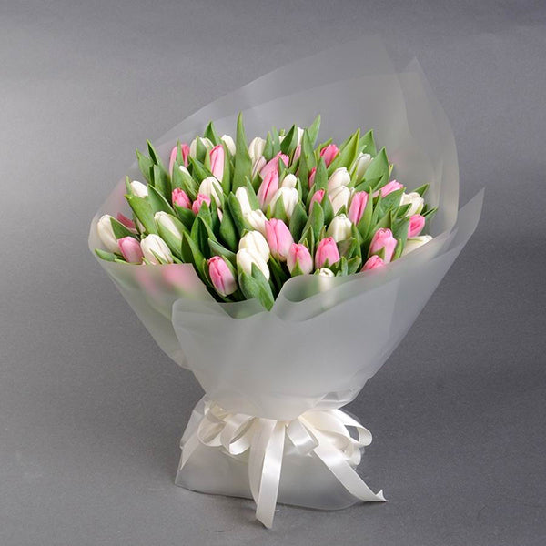 White and Pink Tulips Bouquet