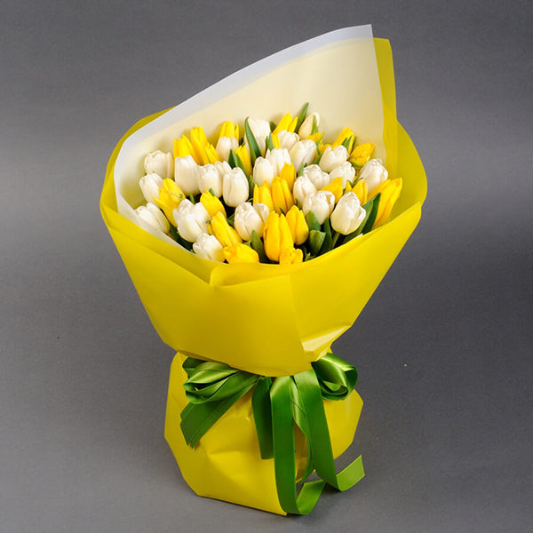 White and Yellow Tulips Bouquet