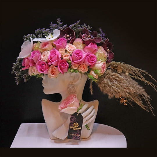 White Lady Mannequin Head Centerpiece Flower Arrangement
